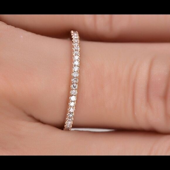 18k Gold PLATED CZ Diamond Eternity Ring - Picture 1 of 1